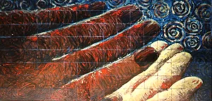 Life Cycle mural (hands) at Terminal Freezer, Oxnard, CA